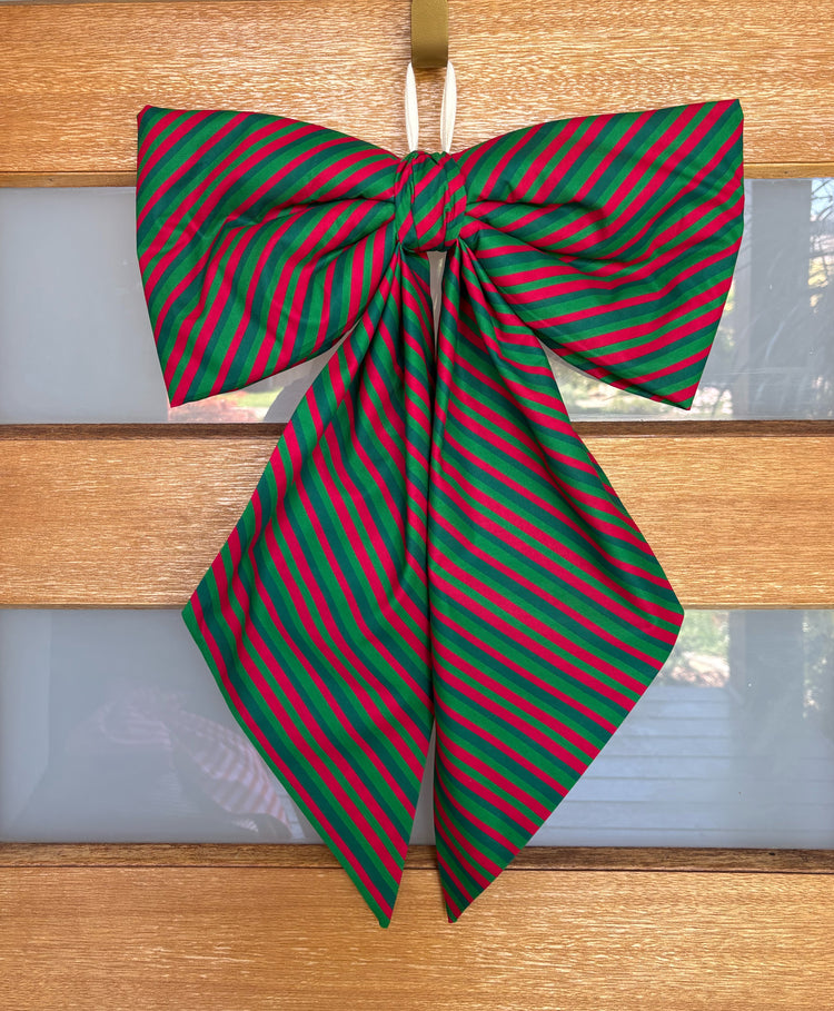 Green and Red Stripe Door Bow