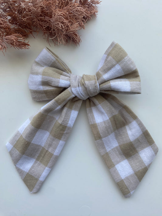 Sand Gingham Macie Bow