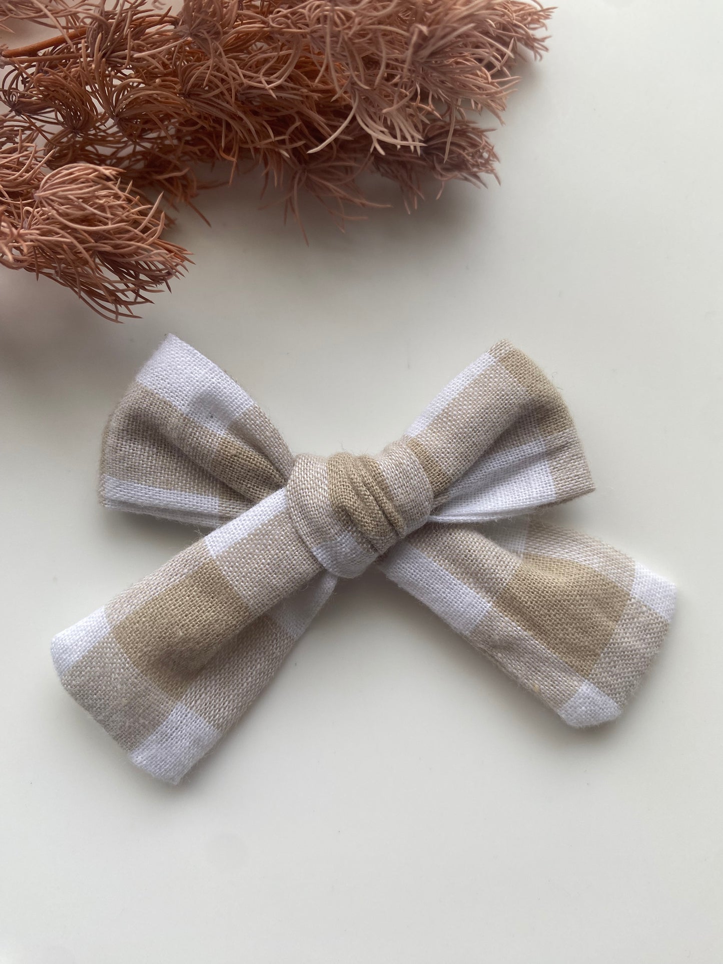 Sand Gingham Imogen Bow